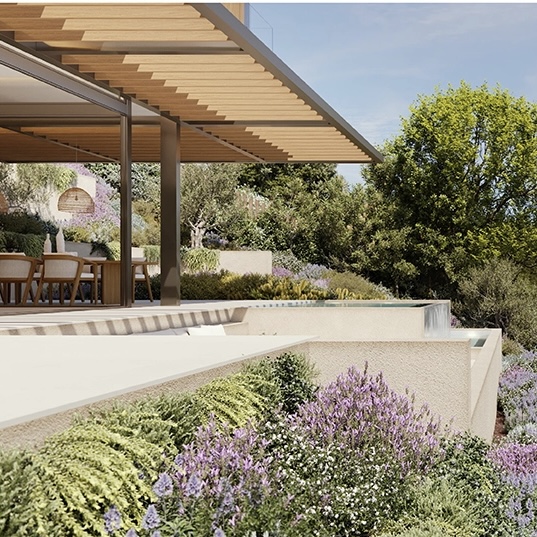 Tamariu villa terrace with lavender garden