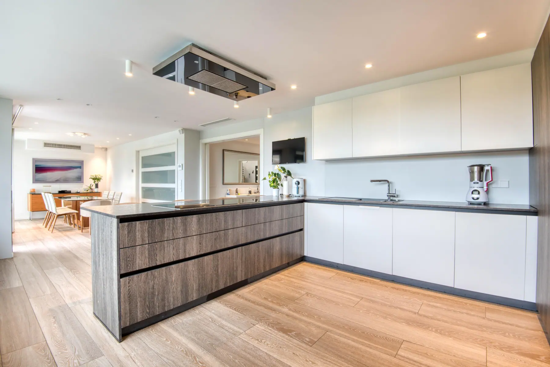 Kitchen opening to the dining area